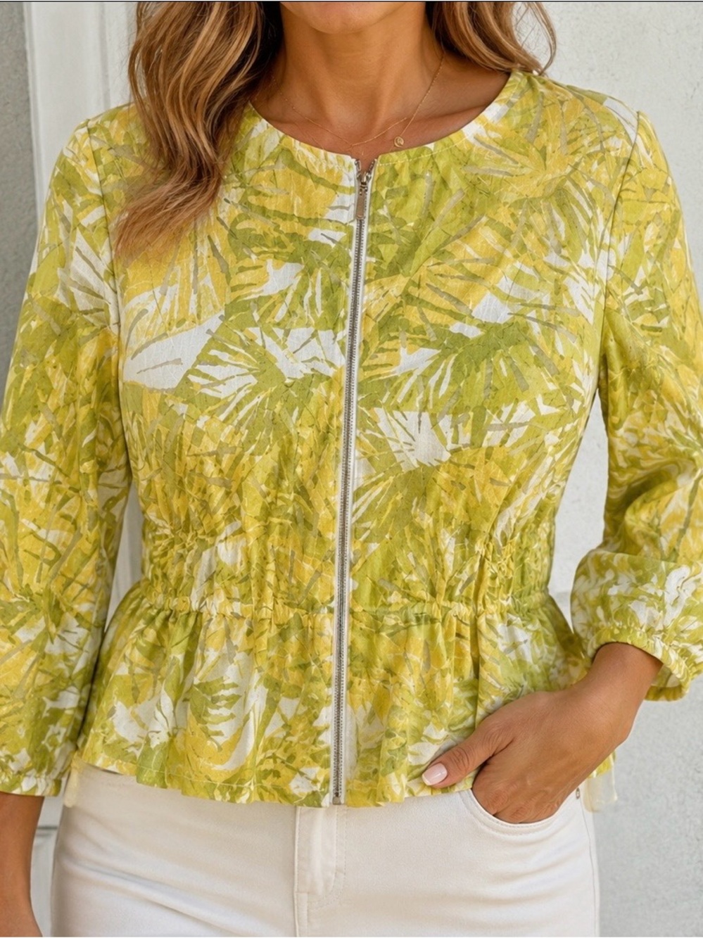 Floral Yellow and Green Women's Top